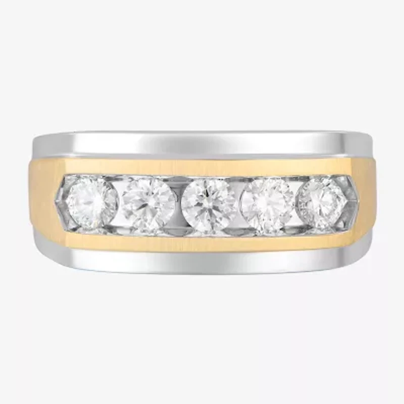 (F / Vs2) Mens 9.5MM 1 CT. T.W. Lab Grown White Diamond 14K Two Tone Gold 5-Stone Wedding Band
