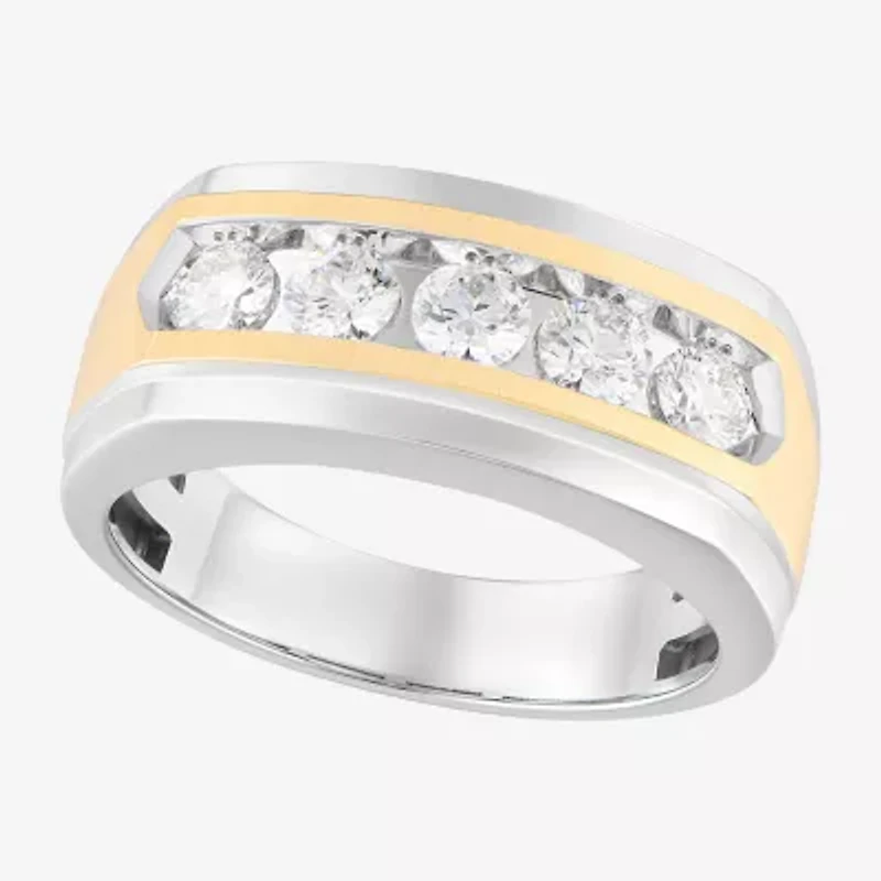 (F / Vs2) Mens 9.5MM 1 CT. T.W. Lab Grown White Diamond 14K Two Tone Gold 5-Stone Wedding Band