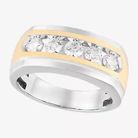 (F / Vs2) Mens 9.5MM 1 CT. T.W. Lab Grown White Diamond 14K Two Tone Gold 5-Stone Wedding Band