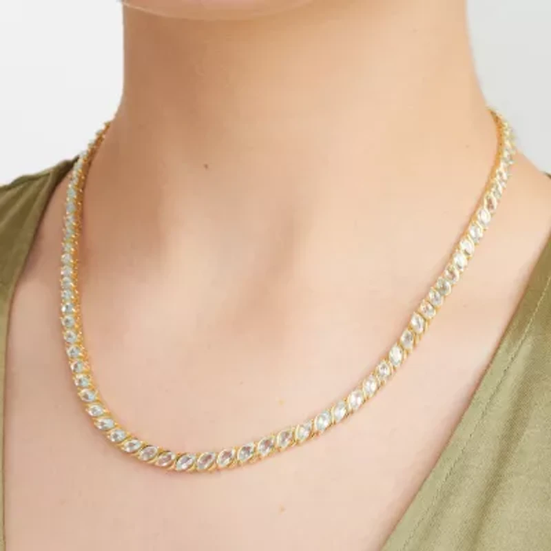 Womens Blue Topaz 18K Gold Over Silver Tennis Necklace