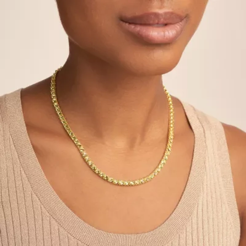 Womens Green Peridot 18K Gold Over Silver Tennis Necklace
