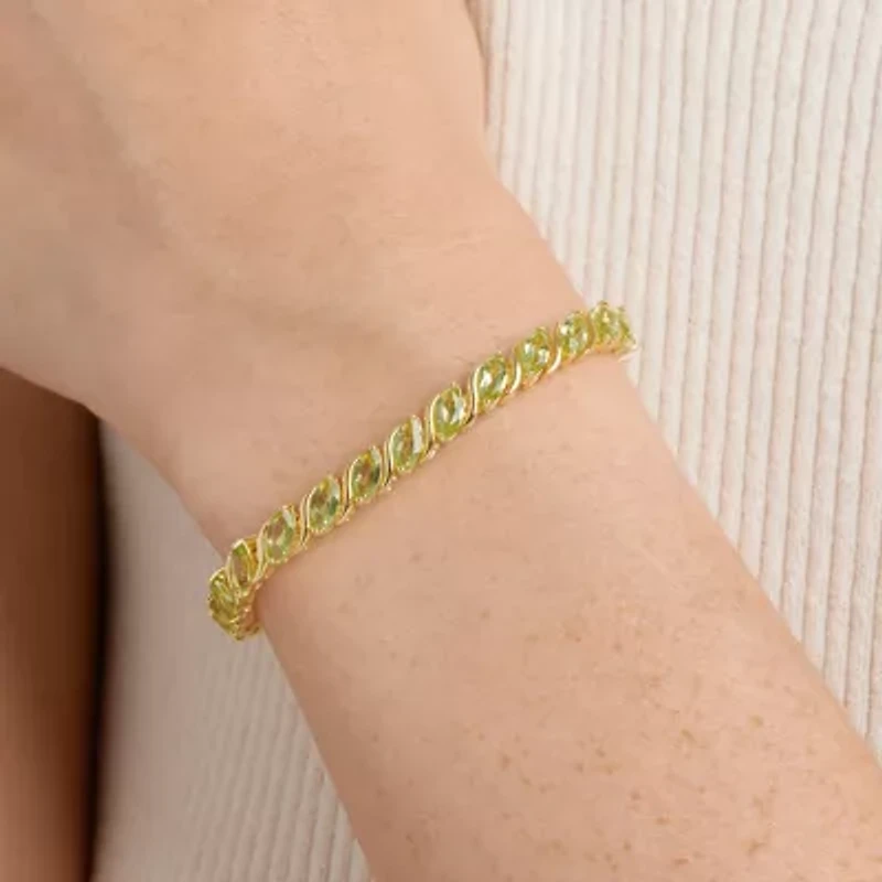 Womens Genuine Green Peridot 18K Gold Over Silver Tennis Bracelet