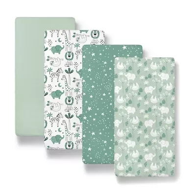 The Peanutshell Green Safari 4-pc. Bassinet Sheet