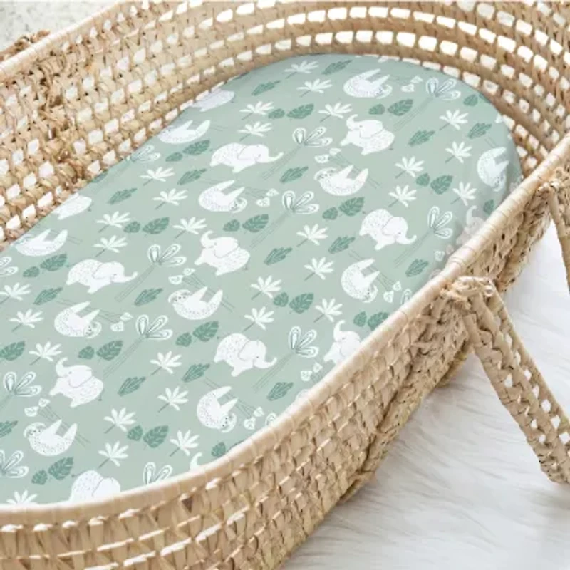 The Peanutshell Green Safari 4-pc. Bassinet Sheet