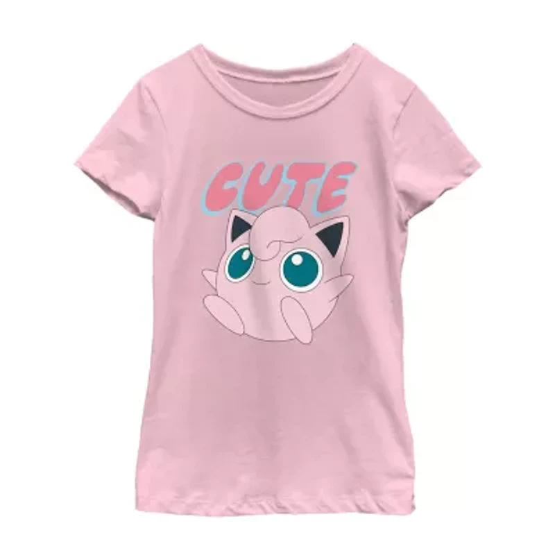 Little & Big Kid Girls Round Neck Short Sleeve Regular Fit Pokeman Graphic T-Shirt