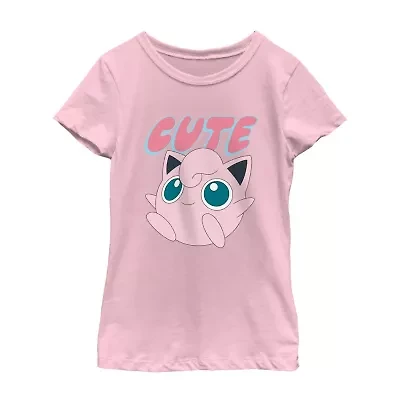 Little & Big Kid Girls Round Neck Short Sleeve Regular Fit Pokeman Graphic T-Shirt