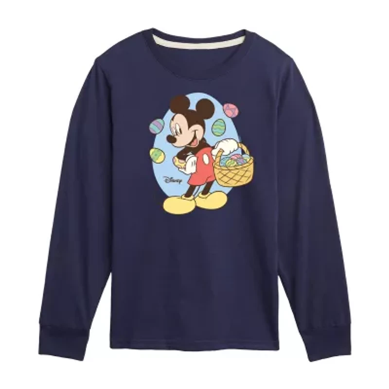 Disney Collection Little & Big Kid Boys Crew Neck Long Sleeve Regular Fit Mickey Mouse Graphic T-Shirt