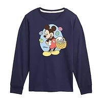 Disney Collection Little & Big Kid Boys Crew Neck Long Sleeve Regular Fit Mickey Mouse Graphic T-Shirt