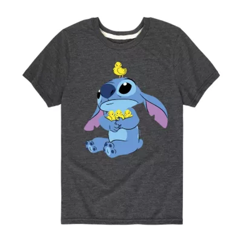 Disney Collection Little & Big Kid Boys Crew Neck Short Sleeve Regular Fit Lilo Stitch Graphic T-Shirt
