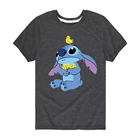 Disney Collection Little & Big Kid Boys Crew Neck Short Sleeve Regular Fit Lilo Stitch Graphic T-Shirt