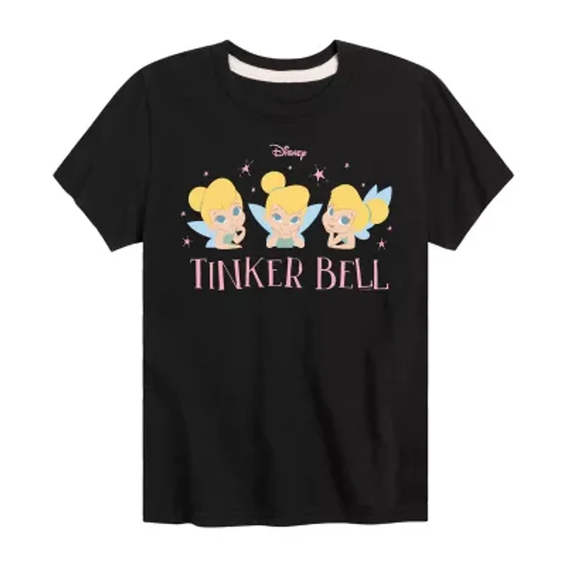 Disney Collection Little & Big Kid Girls Crew Neck Short Sleeve Regular Fit Tinker Bell Graphic T-Shirt