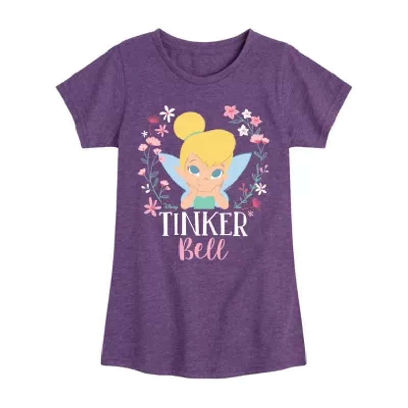 Disney Collection Little & Big Kid Girls Crew Neck Short Sleeve Regular Fit Tinker Bell Graphic T-Shirt