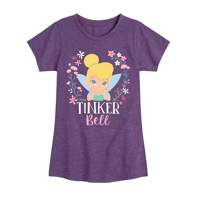 Disney Collection Little & Big Kid Girls Crew Neck Short Sleeve Regular Fit Tinker Bell Graphic T-Shirt