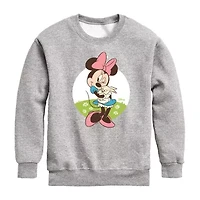Disney Collection Little & Big Kid Girls Crew Neck Long Sleeve Minnie Mouse Sweatshirt