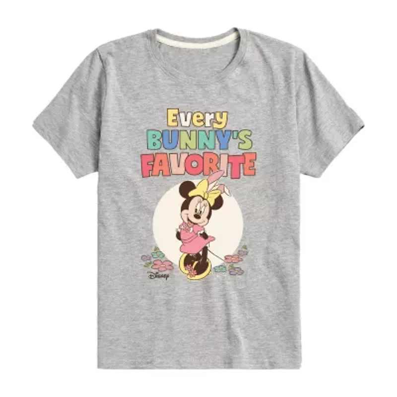 Disney Collection Little & Big Kid Girls Crew Neck Short Sleeve Regular Fit Minnie Mouse Graphic T-Shirt