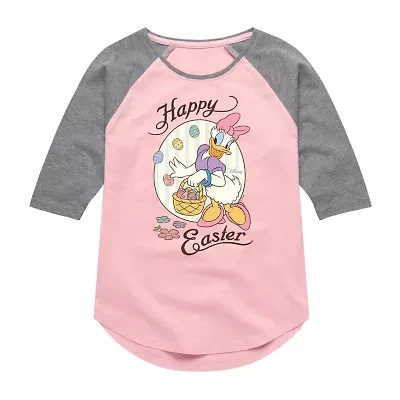 Disney Collection Little & Big Kid Girls Crew Neck 3/4 Sleeve Regular Fit Daisy Duck Graphic T-Shirt