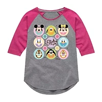 Disney Collection Little & Big Kid Girls Crew Neck 3/4 Sleeve Regular Fit Mickey and Friends Graphic T-Shirt