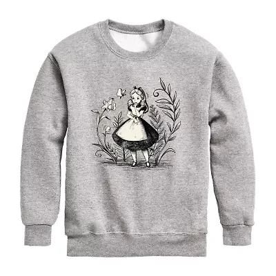 Disney Collection Little & Big Kid Girls Crew Neck Long Sleeve Alice Wonderland Sweatshirt