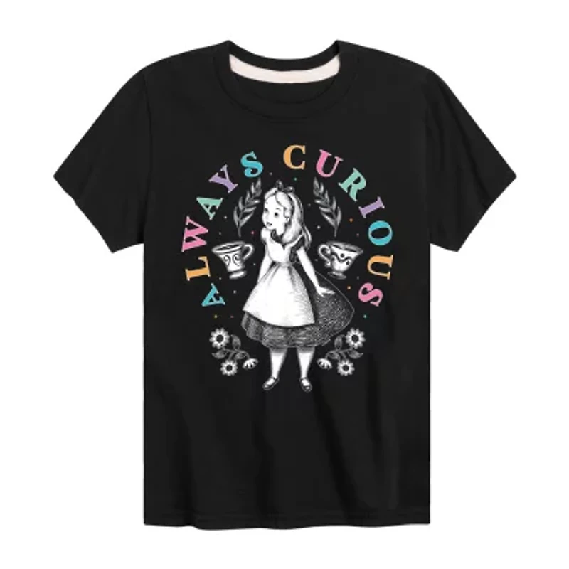 Disney Collection Little & Big Kid Girls Crew Neck Short Sleeve Regular Fit Alice Wonderland Graphic T-Shirt