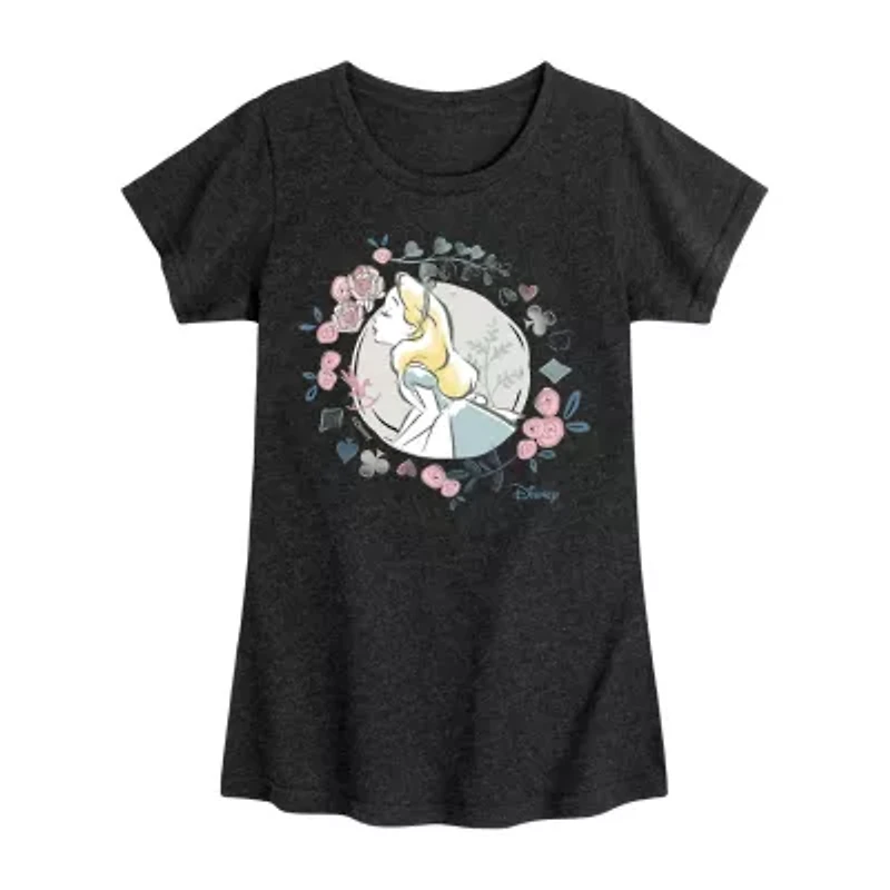 Disney Collection Little & Big Kid Girls Crew Neck Short Sleeve Regular Fit Alice Wonderland Graphic T-Shirt