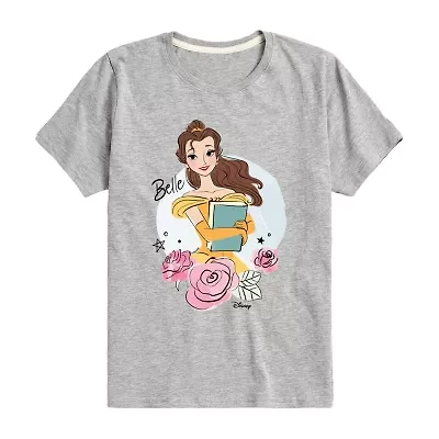 Disney Collection Little & Big Kid Girls Crew Neck Short Sleeve Regular Fit Belle Graphic T-Shirt