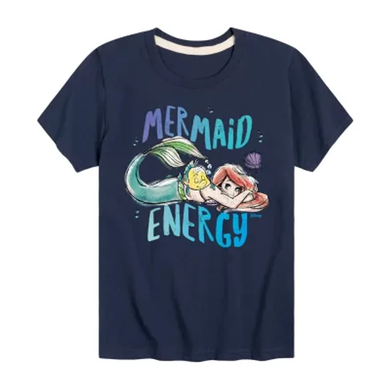 Disney Collection Little & Big Kid Girls Crew Neck Short Sleeve Regular Fit Ariel Graphic T-Shirt