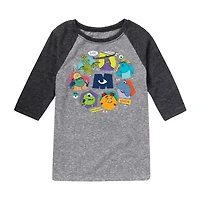 Disney Collection Monsters At Work Little & Big Kid Boys Crew Neck 3/4 Sleeve Regular Fit Graphic T-Shirt