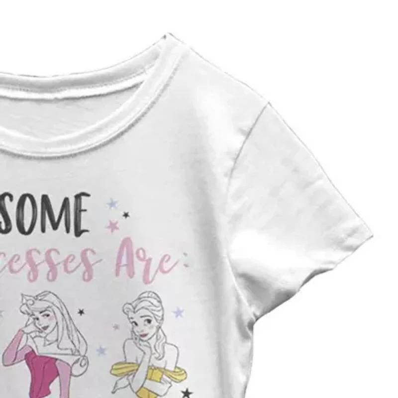 Disney Little & Big Kid Girls Crew Neck Short Sleeve Regular Fit Princess Graphic T-Shirt