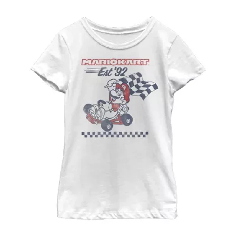 Mario Little & Big Kid Girls Round Neck Short Sleeve Regular Fit Graphic T-Shirt