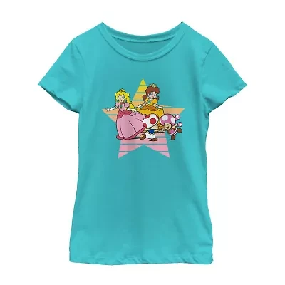 Little & Big Kid Girls Round Neck Short Sleeve Regular Fit Nintendo Graphic T-Shirt