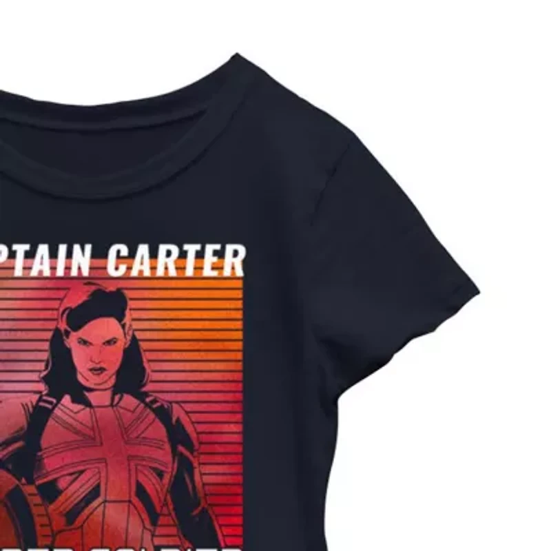 Captain Carter Little & Big Kid Girls Crew Neck Short Sleeve Slim Fit Marvel Graphic T-Shirt