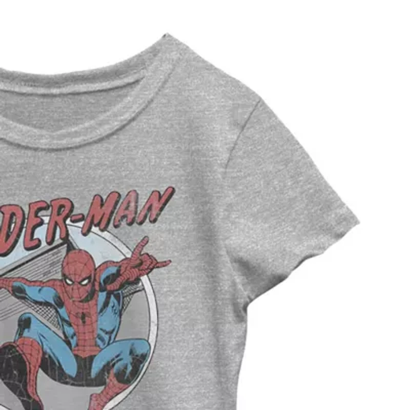 Disney Collection Little & Big Kid Girls Crew Neck Short Sleeve Regular Fit Marvel Spiderman Graphic T-Shirt