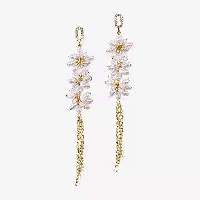 Bijoux Bar Gold Tone Womens Glass Simulated Pearl Flower Drop Earrings