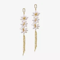 Bijoux Bar Gold Tone Womens Glass Simulated Pearl Flower Drop Earrings
