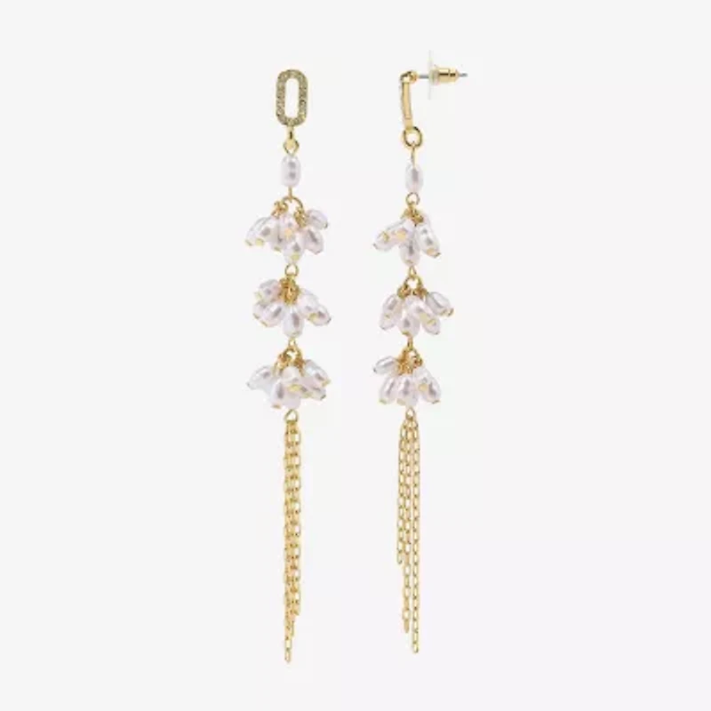 Bijoux Bar Gold Tone Womens Glass Simulated Pearl Flower Drop Earrings