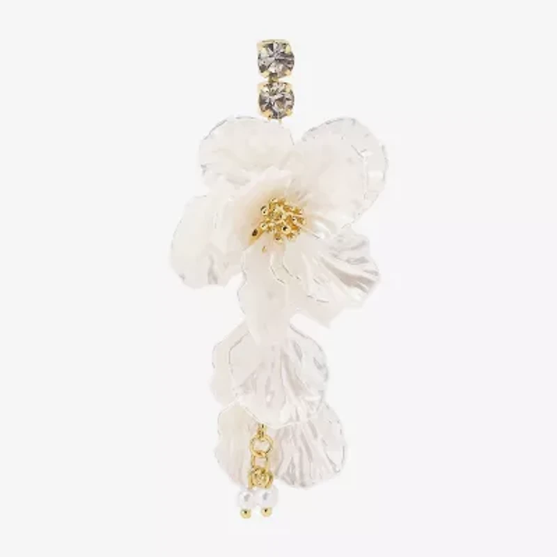 Bijoux Bar Gold Tone Womens Glass Simulated Pearl Flower Drop Earrings