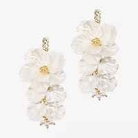 Bijoux Bar Gold Tone Womens Glass Simulated Pearl Flower Drop Earrings