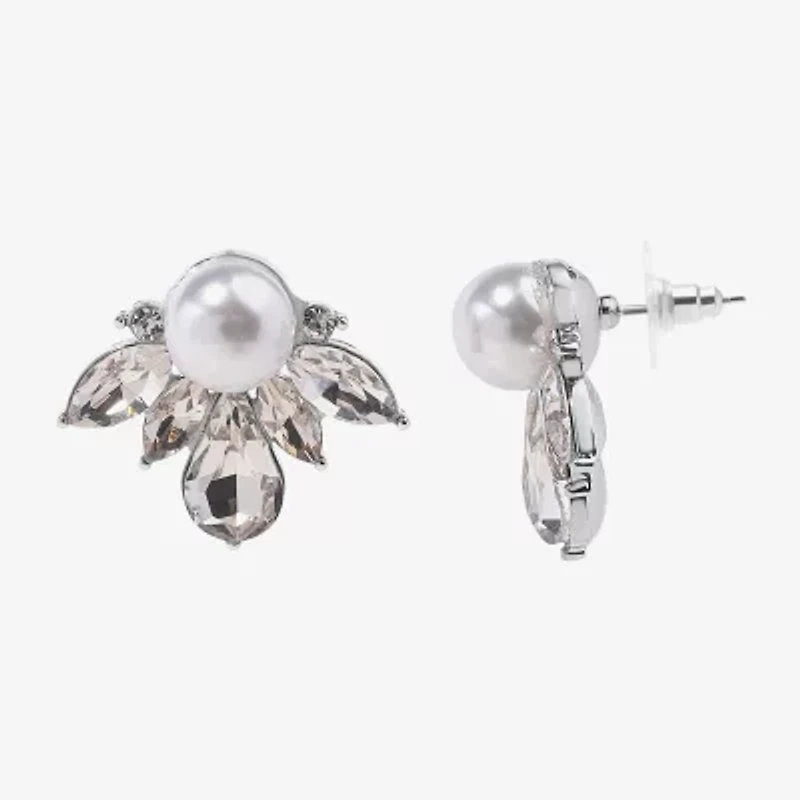 Bijoux Bar Silver Tone Womens Glass Simulated Pearl Drop Earrings