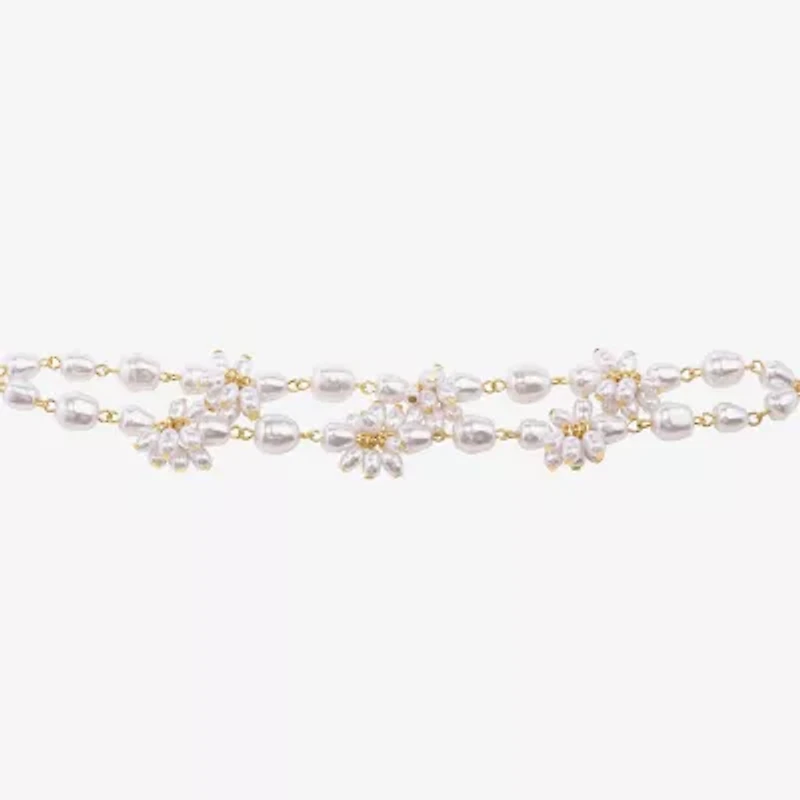 Bijoux Bar Gold Tone Womens Simulated Pearl Strand Bracelet