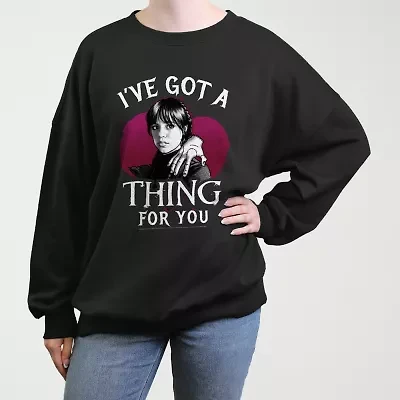 Wednesday I'Ve Got A Thing For You Womens Crew Neck Long Sleeve Juniors Sweatshirt