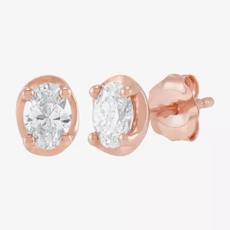 Limited Quantities! 1/2 CT. T.W. Natural White Diamond 10K Rose Gold 5.9mm Oval Stud Earrings