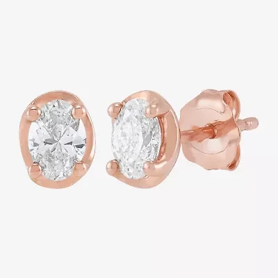 Limited Quantities! 1/2 CT. T.W. Natural White Diamond 10K Rose Gold 5.9mm Oval Stud Earrings