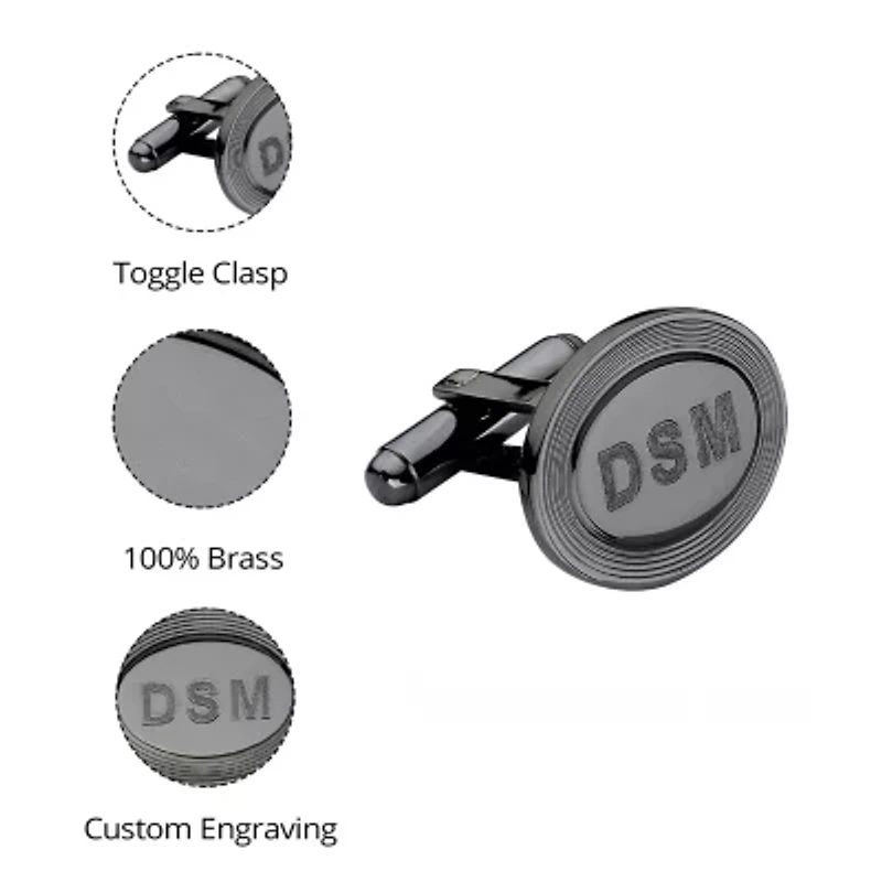 Personalized Oval 5-Line Border Cuff Links