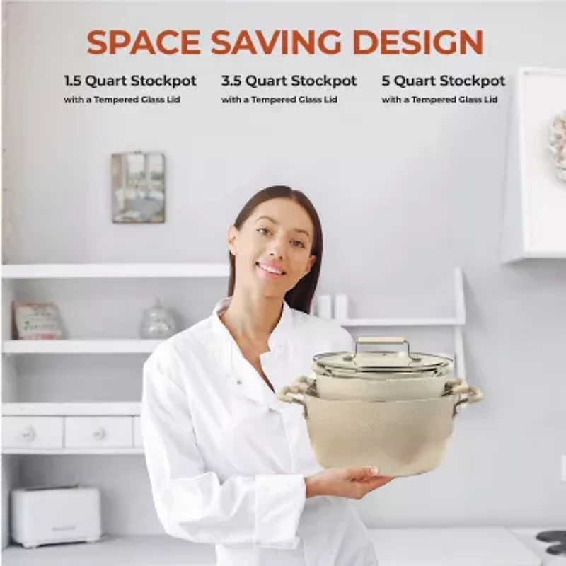 Granitestone 6-pc. Stackable Nesting Non-Stick Pot and Pans Cookware Set