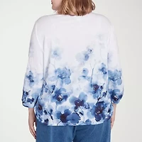 Alfred Dunner Classics Womens Crew Neck 3/4 Sleeve Plus T-Shirt