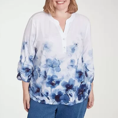 Alfred Dunner Classics Womens Crew Neck 3/4 Sleeve Plus T-Shirt