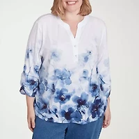 Alfred Dunner Classics Womens Crew Neck 3/4 Sleeve Plus T-Shirt
