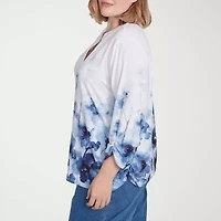 Alfred Dunner Classics Womens Crew Neck 3/4 Sleeve Plus T-Shirt