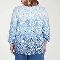 Alfred Dunner Classics Womens Crew Neck 3/4 Sleeve Plus T-Shirt