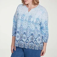 Alfred Dunner Classics Womens Crew Neck 3/4 Sleeve Plus T-Shirt